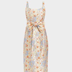 Mestiza New York Audrey Bow Front Metallic Jacquard Midi Dress Floral 4 NWT